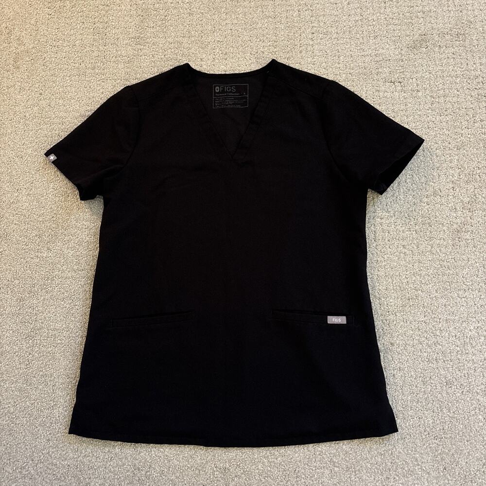 FIGS Casma Three-Pocket Scrub Top Technical Collection Size S Black V-Neck